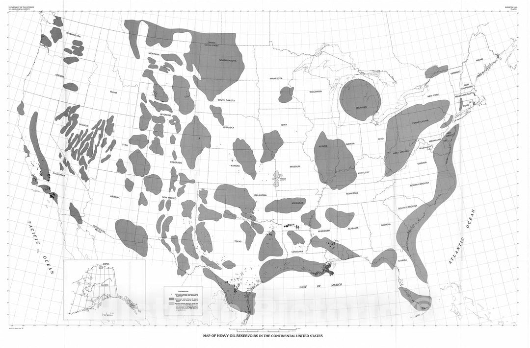 Map : Heavy oil resources of the United States, 1990 Cartography Wall Art :