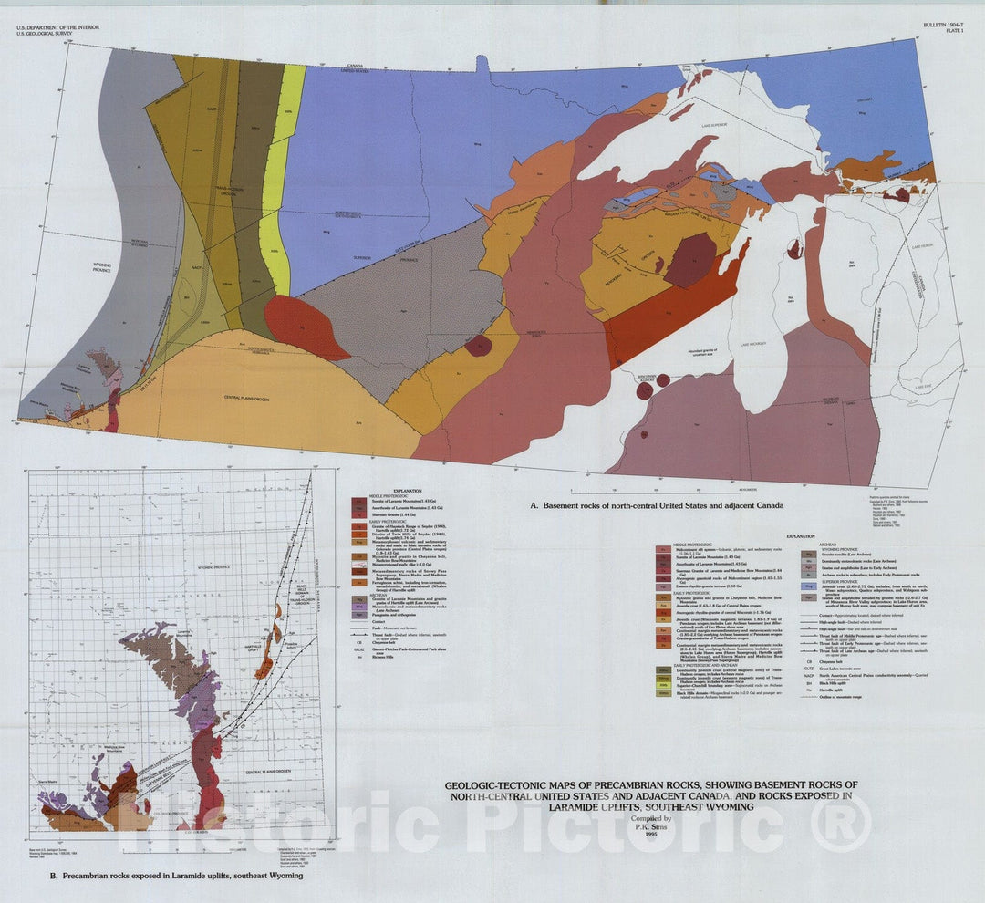 Map : Archean and Early Proterozoic tectonic framework of north-central United States and adjacent Canada, 1995 Cartography Wall Art :