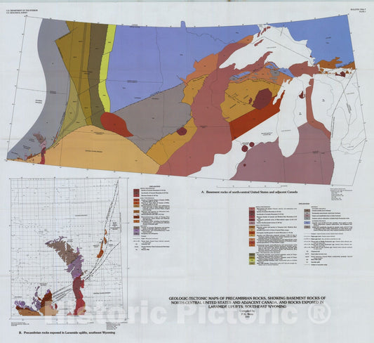 Map : Archean and Early Proterozoic tectonic framework of north-central United States and adjacent Canada, 1995 Cartography Wall Art :