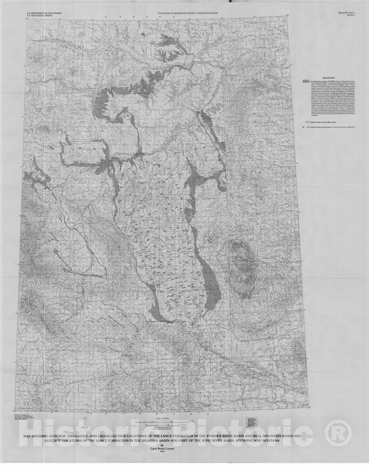Map : The Lance Formation - petrography and stratigraphy, Powder River Basin and nearby basins, Wyoming and Montana, 1992 Cartography Wall Art :