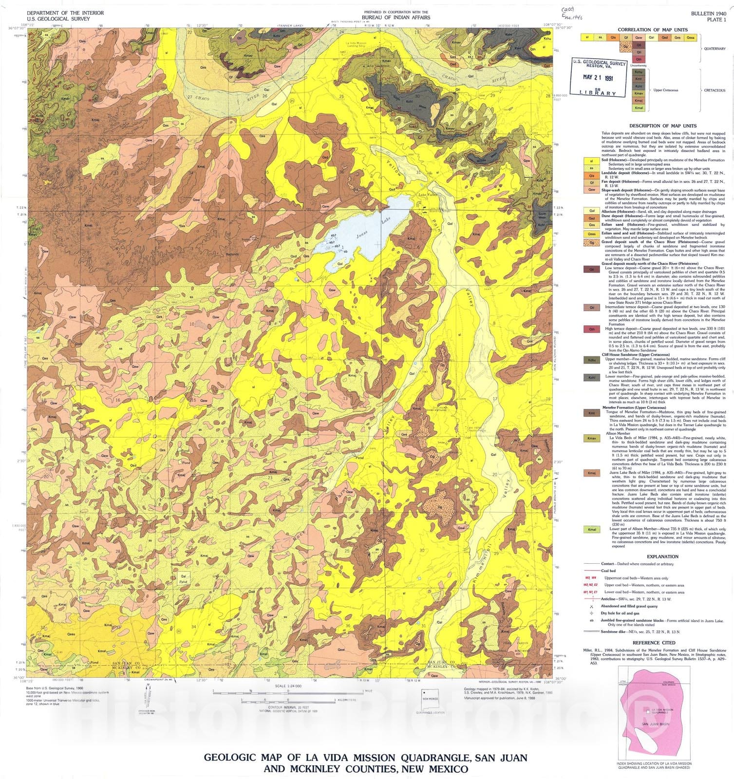 Map : Geology of the La Vida Mission quadrangle, San Juan and McKinley Counties, New Mexico, 1991 Cartography Wall Art :