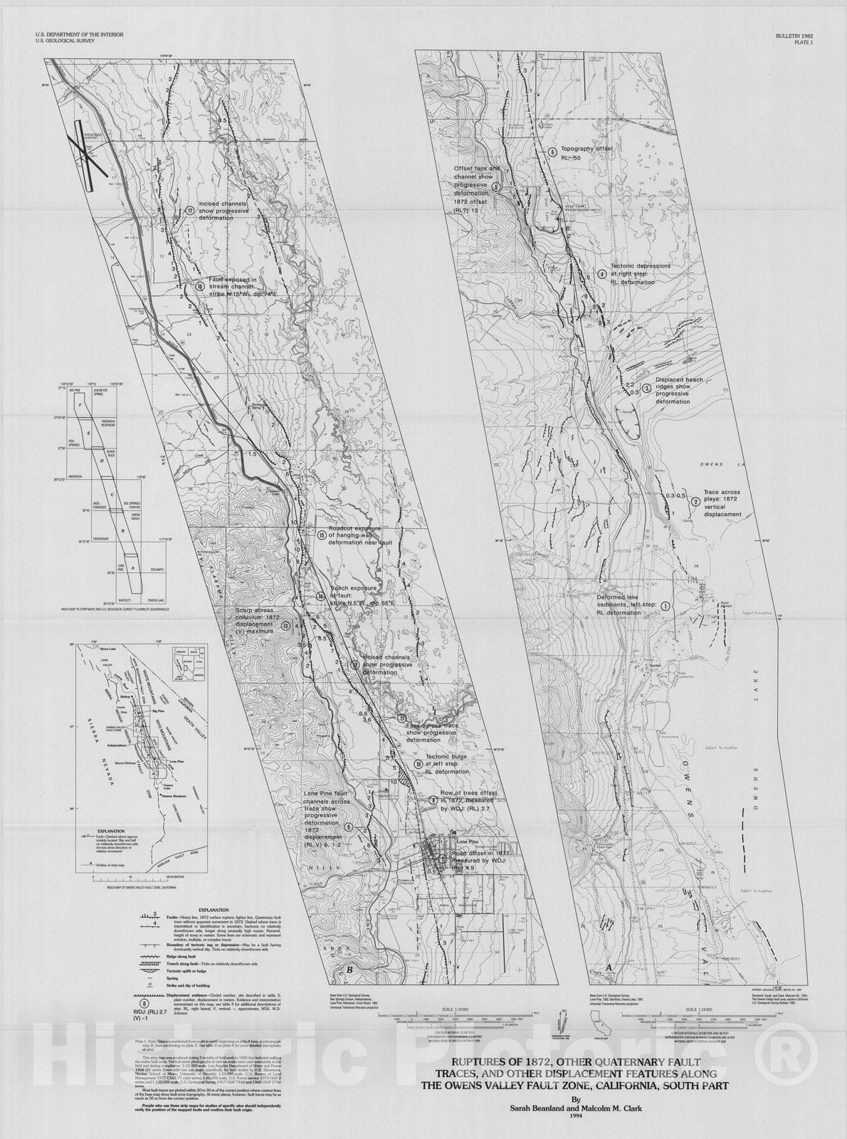 Map : The Owens Valley fault zone, eastern California, and surface faulting associated with the 1872 earthquake, 1994 Cartography Wall Art :
