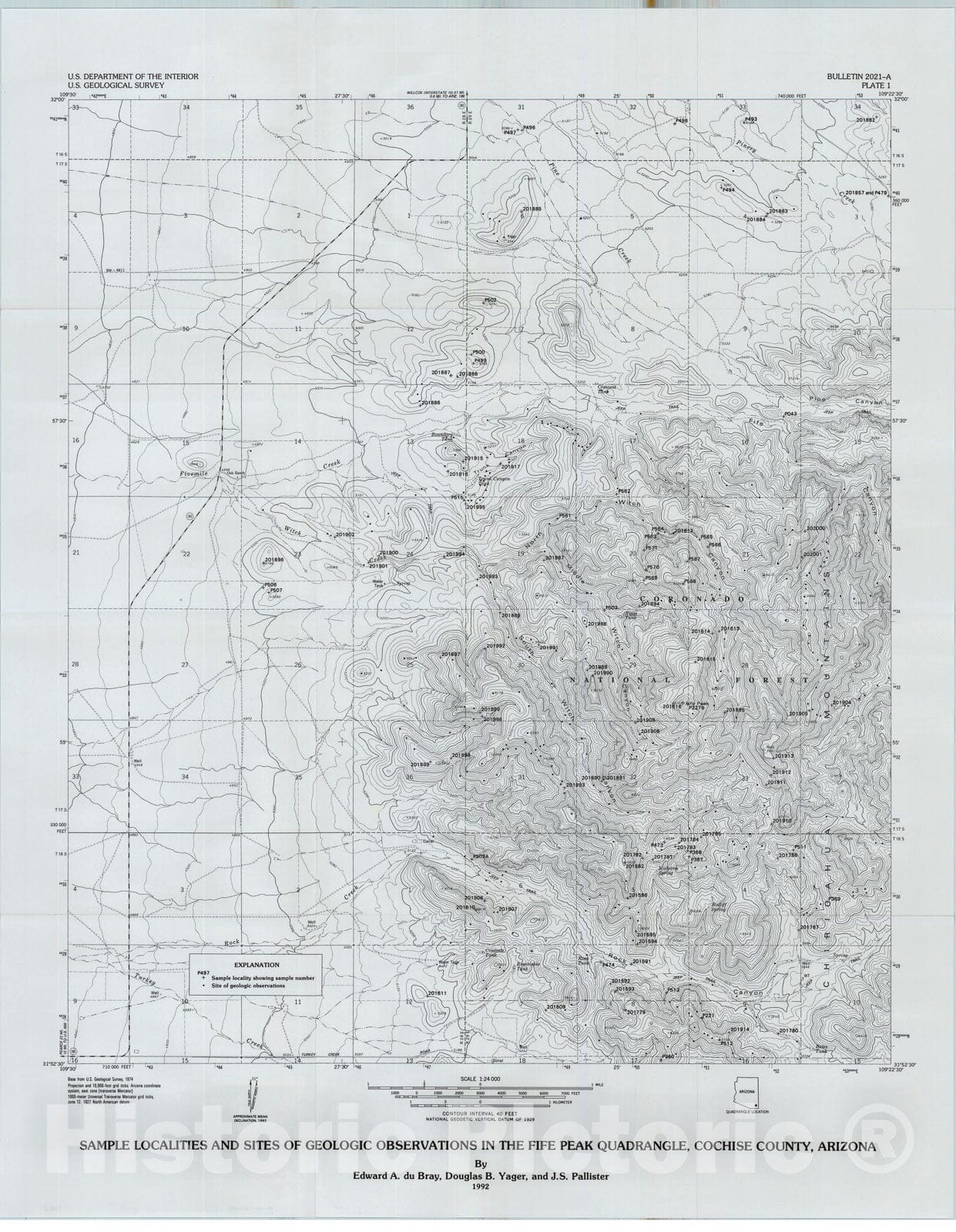 Map : Fife Peak quadrangle, Cochise County, Arizona - analytical data and geologic sample catalog, 1992 Cartography Wall Art :