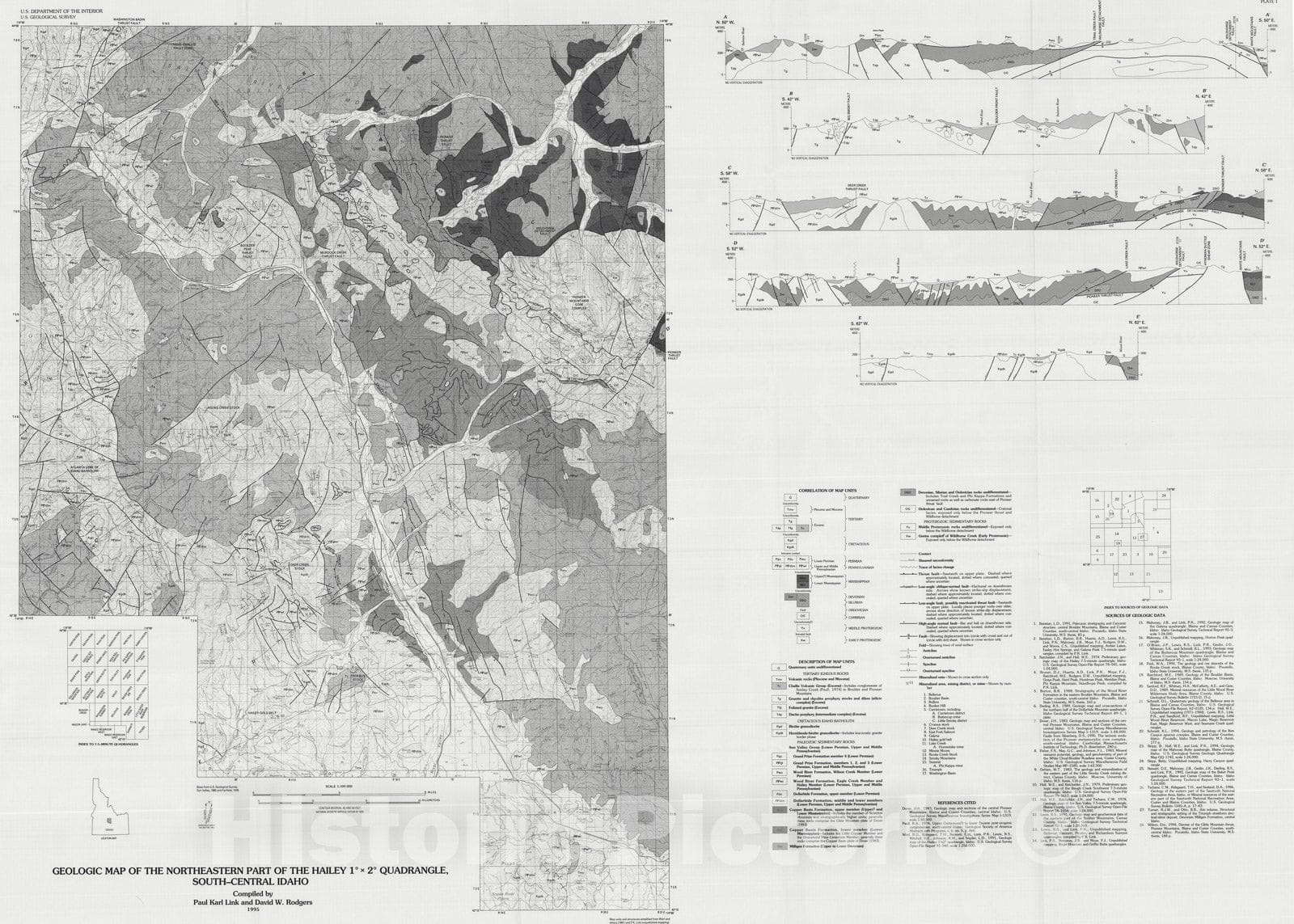 Map : Structural framework of mineral deposits hosted by Paleozoic rocks in the northeastern part of the Hailey one degree X two degree quad, one995 Cartography Wall Art :