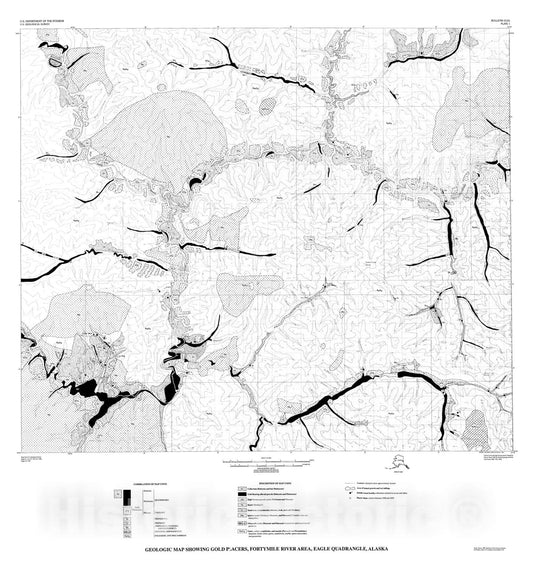 Map : Gold placers of the historical Fortymile River region, Alaska, 1996 Cartography Wall Art :