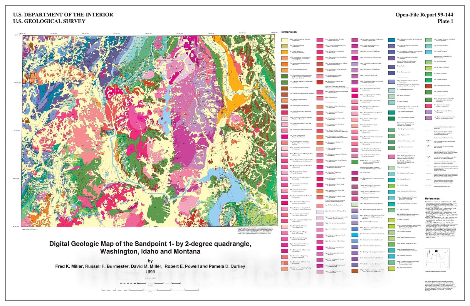 Map : Digital geologic map of the Sandpoint one degree X two degree quadrangle, Washington, Idaho, and Montana, one999 Cartography Wall Art :