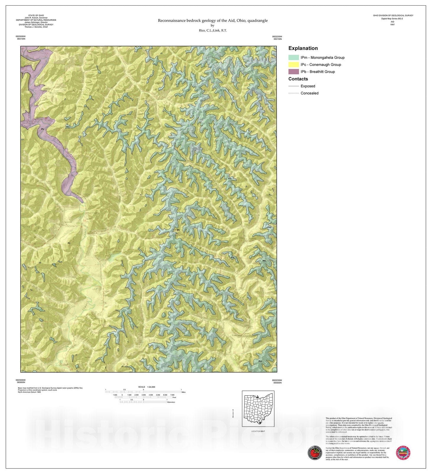 Map : Reconnaissance bedrock geology of the Aid, Ohio, quadrangle, 1997 Cartography Wall Art :