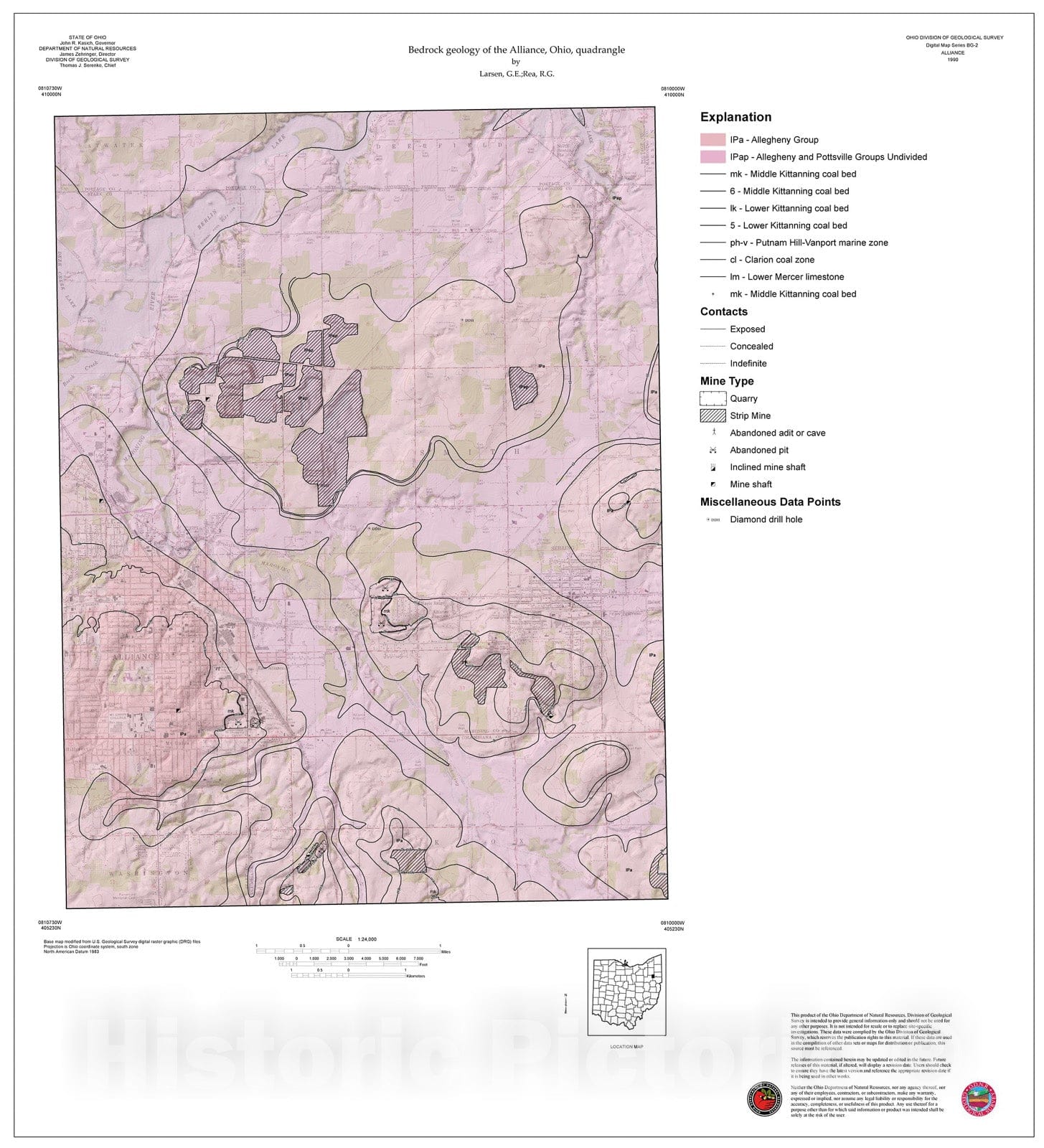 Map : Bedrock geology of the Alliance, Ohio, quadrangle, 1990 Cartography Wall Art :