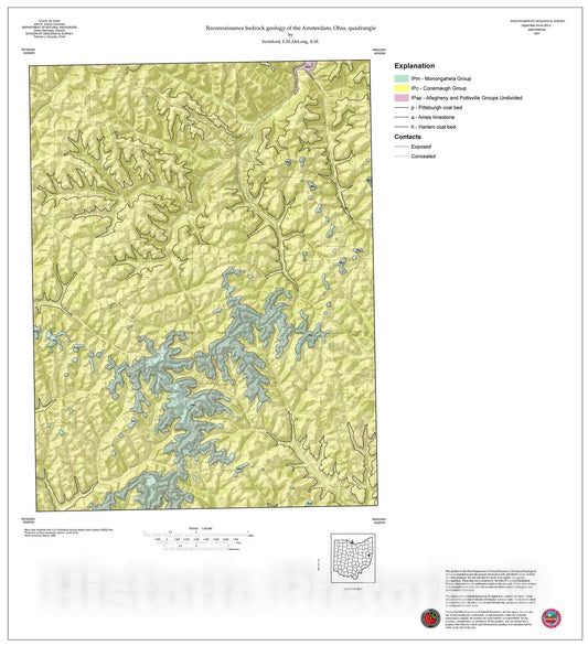 Map : Reconnaissance bedrock geology of the Amsterdam, Ohio, quadrangle, 1997 Cartography Wall Art :