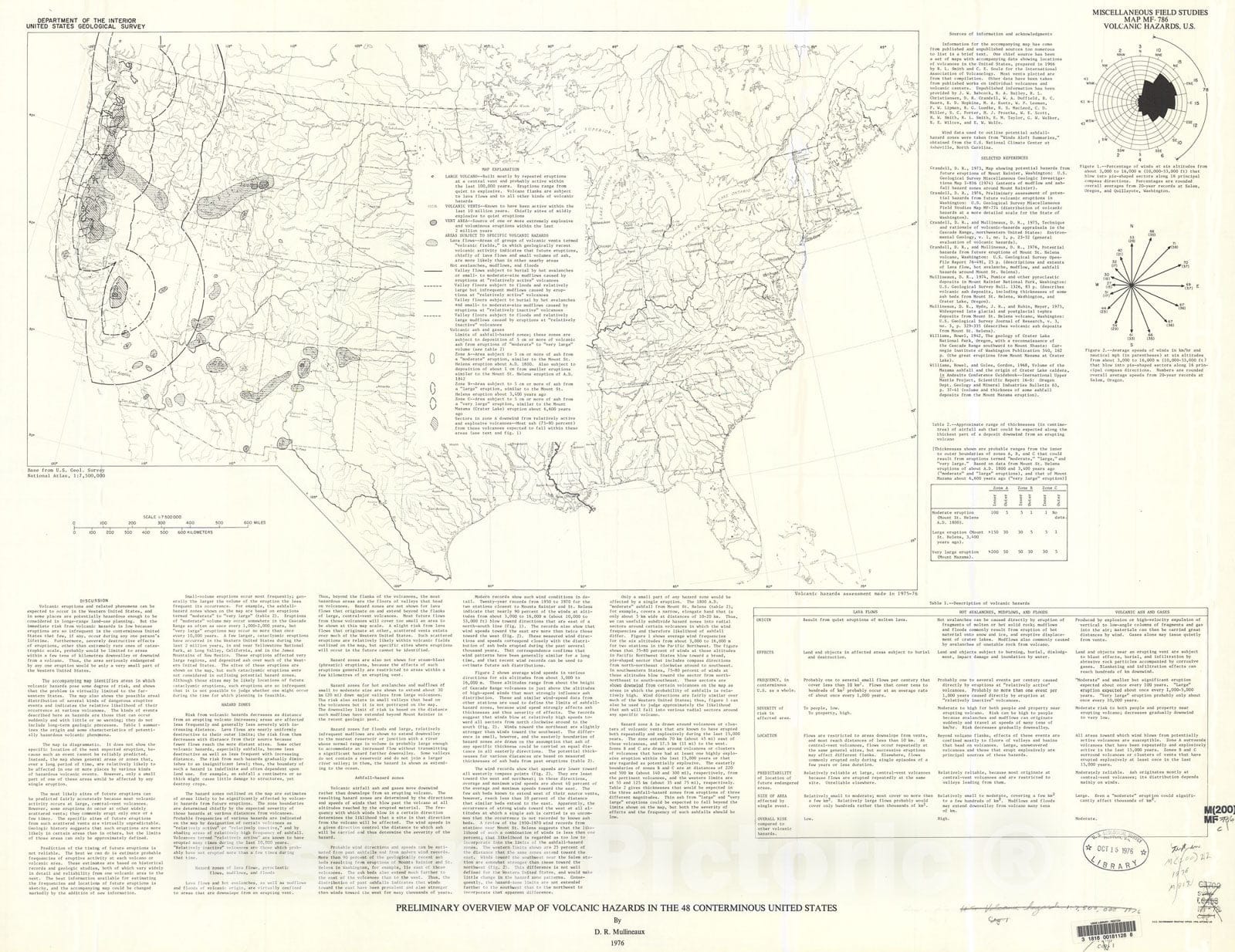 Map : Preliminary overview map of volcanic hazards in the forty-eight conterminous United States, 1976 Cartography Wall Art :