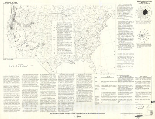 Map : Preliminary overview map of volcanic hazards in the forty-eight conterminous United States, 1976 Cartography Wall Art :