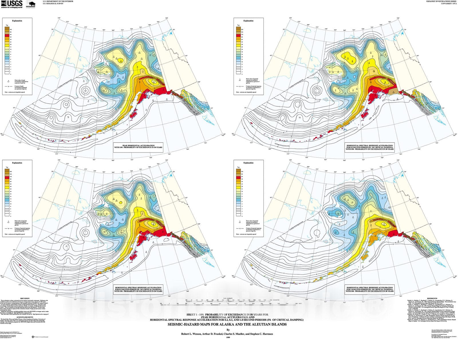 Map : Seismic-hazard maps for Alaska and the Aleutian Islands, 1999 Cartography Wall Art :