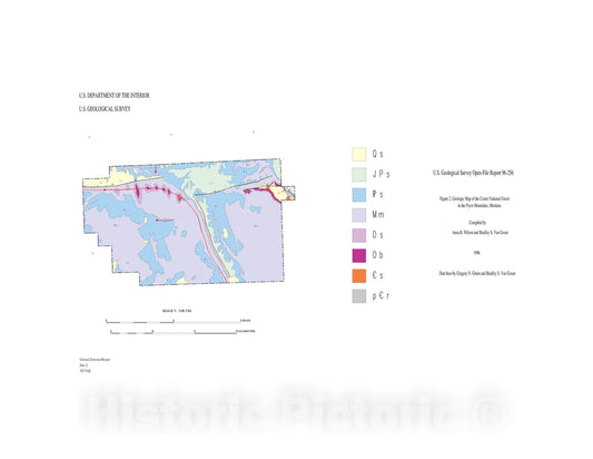 Map : Geologic map datasets of the Custer and Gallatin National Forests of south-central Montana, in ARC/INFO format [Pryor Mountains area], 1999 Cartography Wall Art :