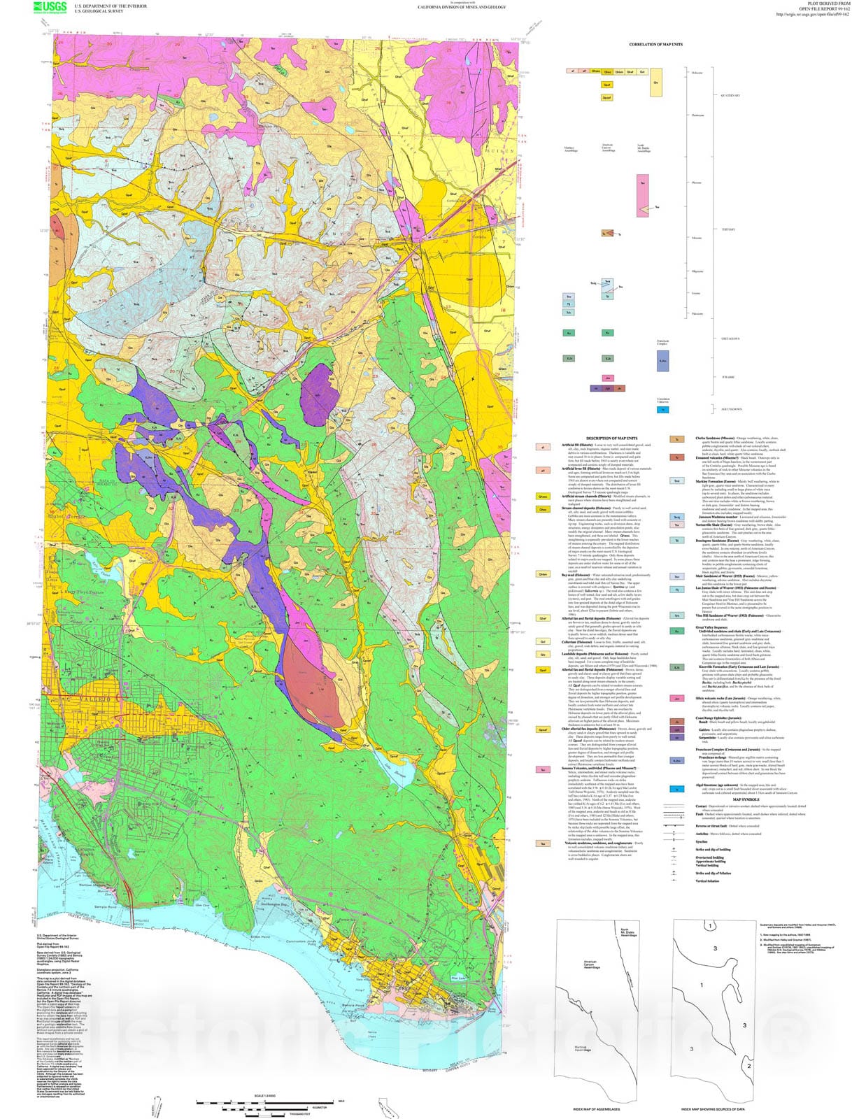 Map : Geology of the Cordelia and the northern part of the Benicia 7.5 minute quadrangles, California: a digital map database, 1999 Cartography Wall Art :