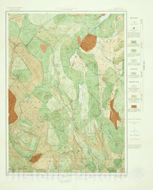 Map : Geology of the North Creek quadrangle, Warren County, New York, 1914 Cartography Wall Art :