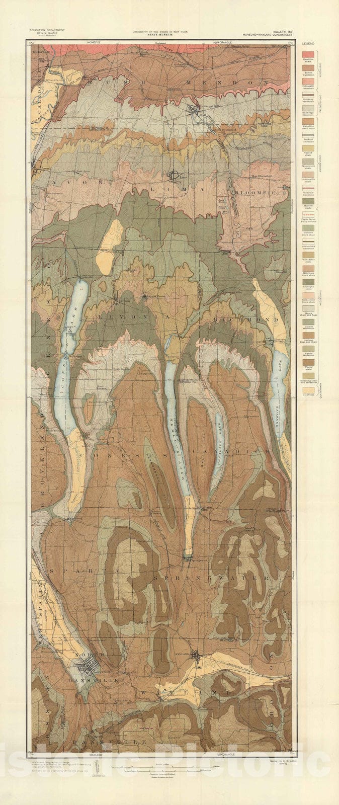 Map : Geology of the Honeoye-Wayland quadrangles, 1911 Cartography Wall Art :