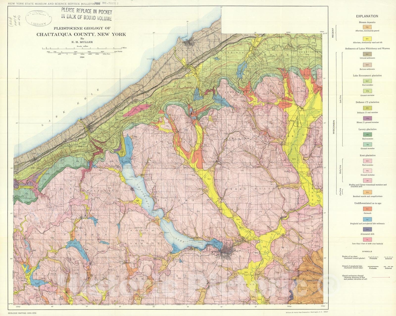 Map : Geology of Chautauqua County, New York, Part II: Pleistocene geology, 1963 Cartography Wall Art :