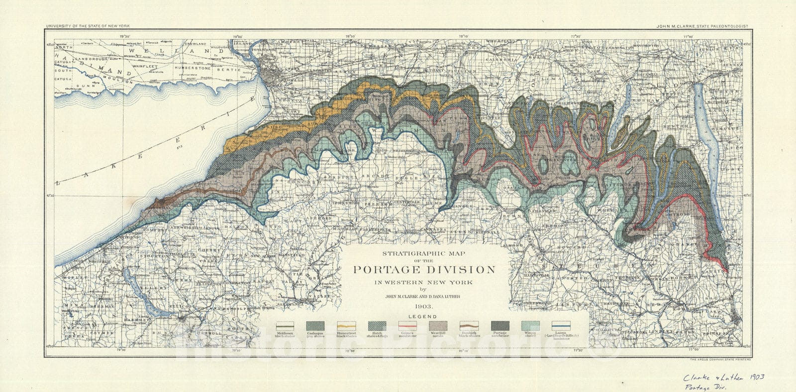 Map : Report of the State Paleontologist, 1nine02; Paleontology nine [includes geologic map of the Olean quadrangle], 1nine03 Cartography Wall Art :