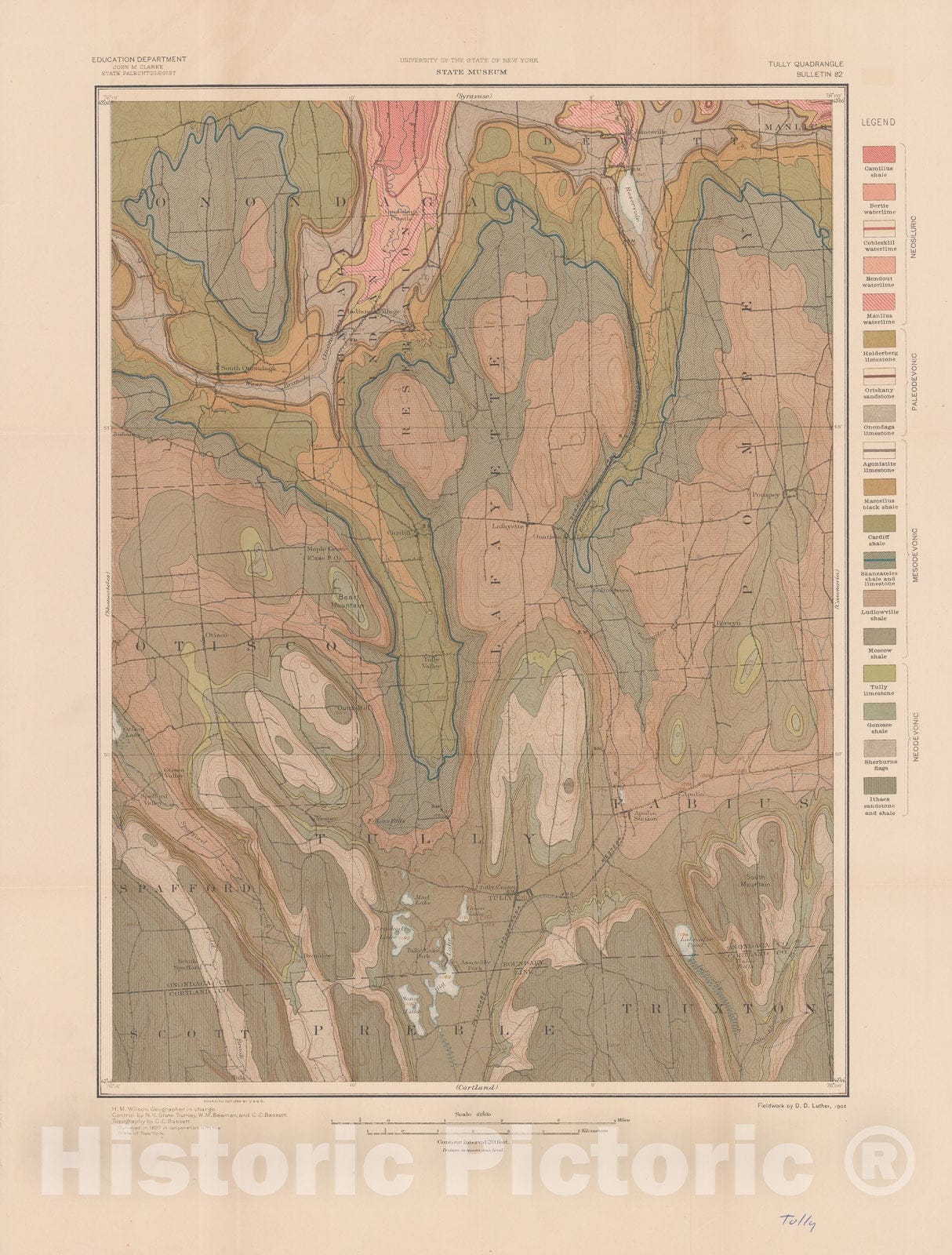 Map : Geologic map of the Tully quadrangle, 1905 Cartography Wall Art :