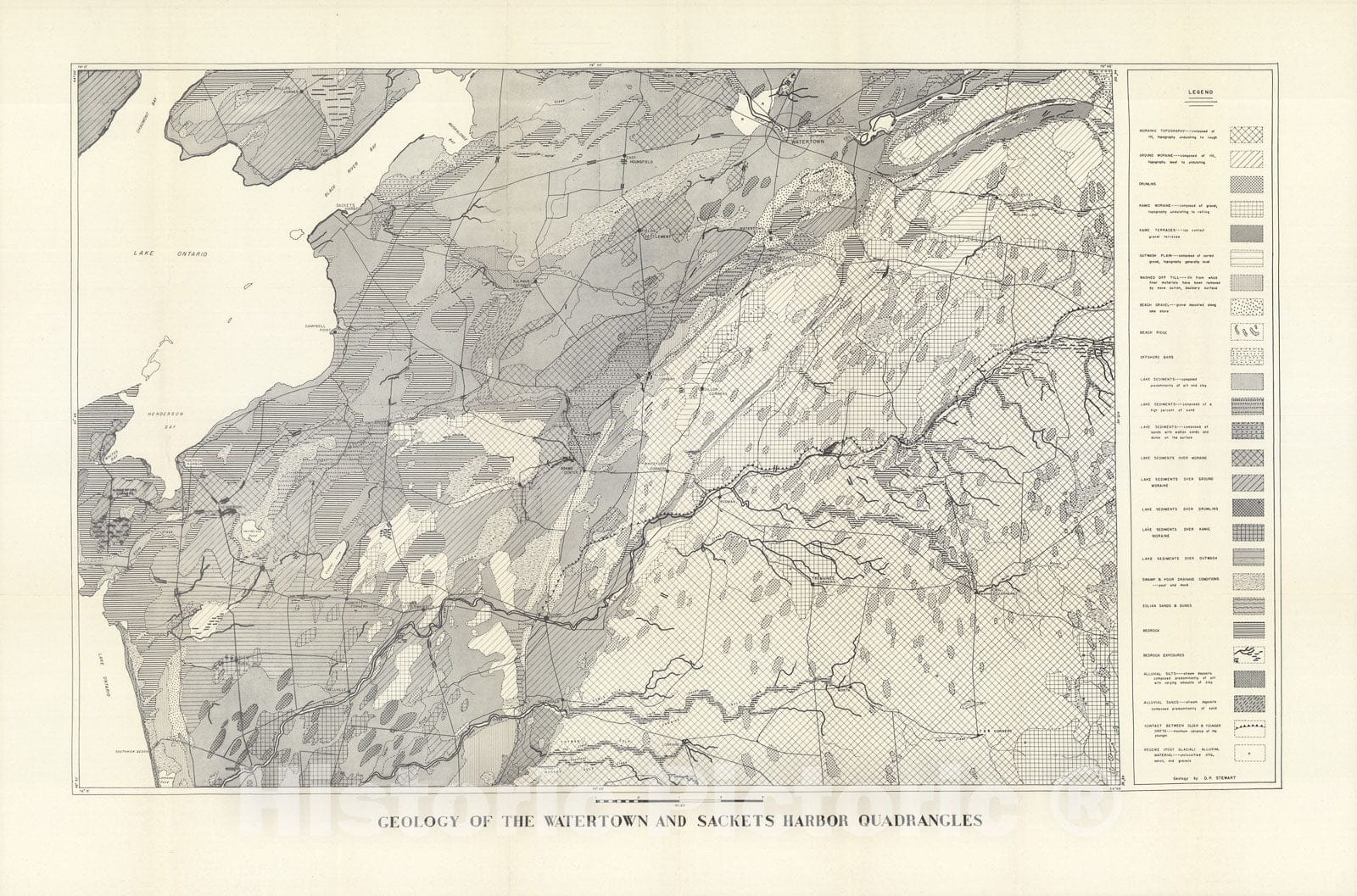 Map : The Pleistocene geology of the Watertown and Sackets Harbor quadrangles, New York, 1958 Cartography Wall Art :