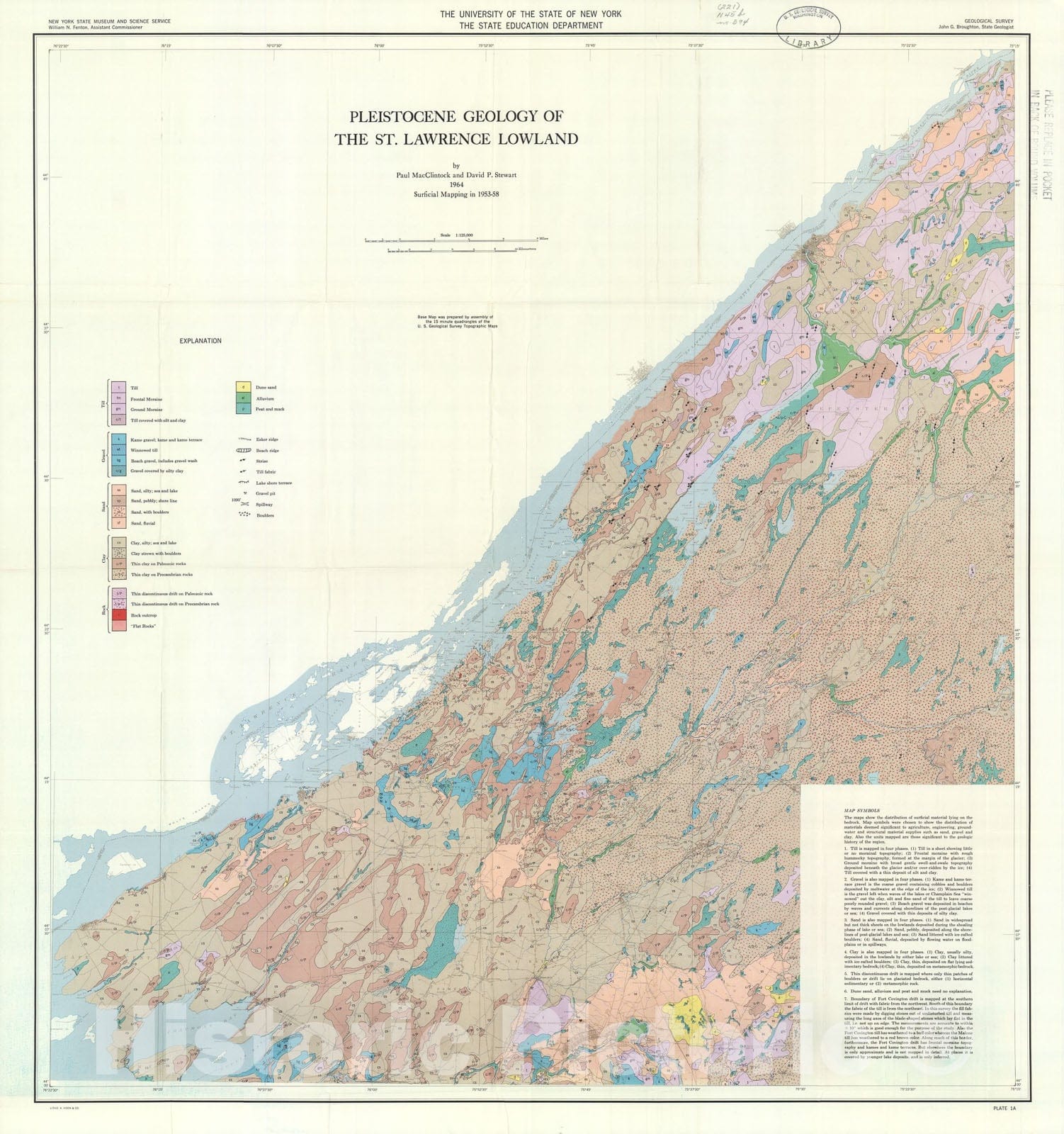 Map : Pleistocene geology of the St. Lawrence Lowland, 1965 Cartography Wall Art :