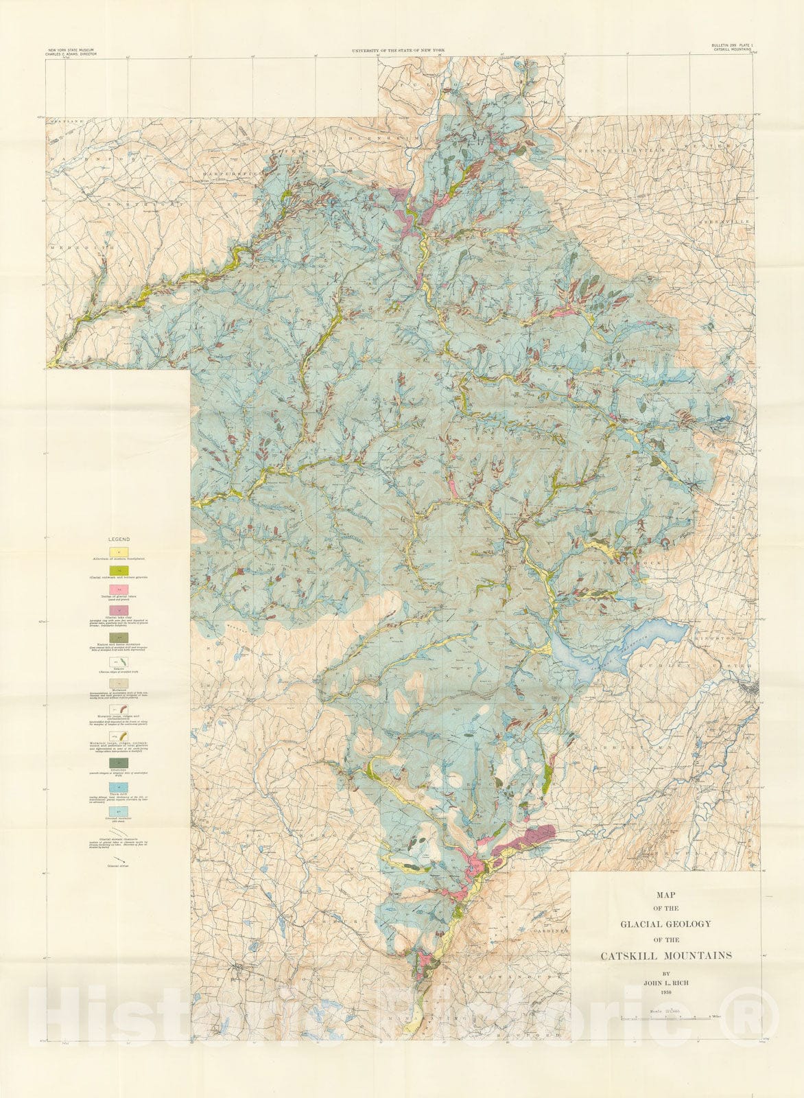 Map : Glacial geology of the Catskills, 1935 Cartography Wall Art :