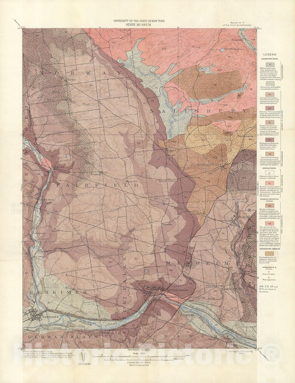 Map : Geology of the vicinity of Little Falls, Herkimer County, 1905 Cartography Wall Art :