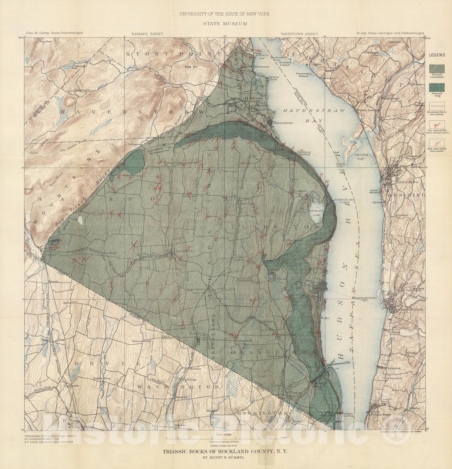 Map : The Newark or New Red sandstone rocks of Rockland County, N.Y., 1900 Cartography Wall Art :