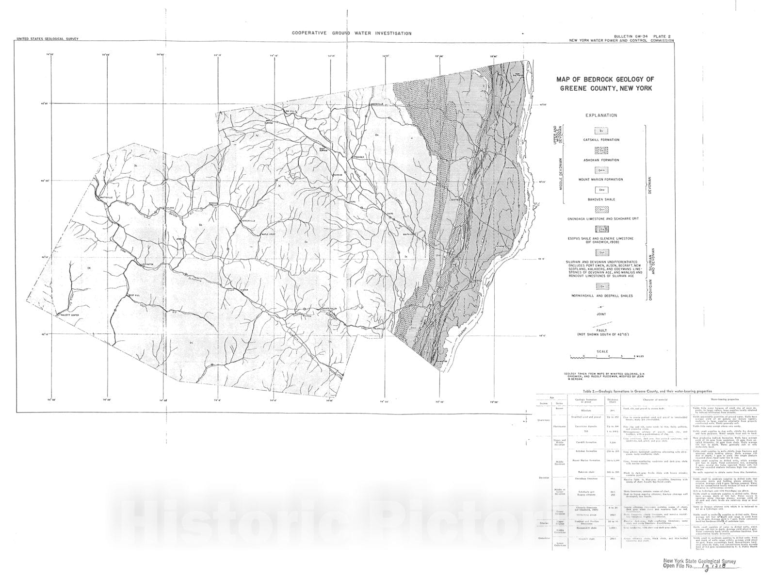 Map : Geologic Map of Greene County, New York, 1954 Cartography Wall Art :