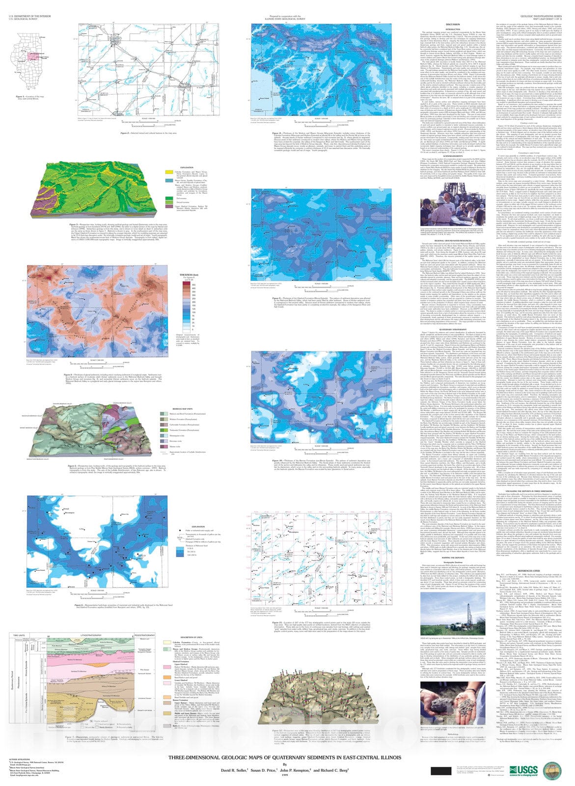 Map : Three-dimensional geologic maps of Quaternary sediments in east-central, Illinois, 1999 Cartography Wall Art :