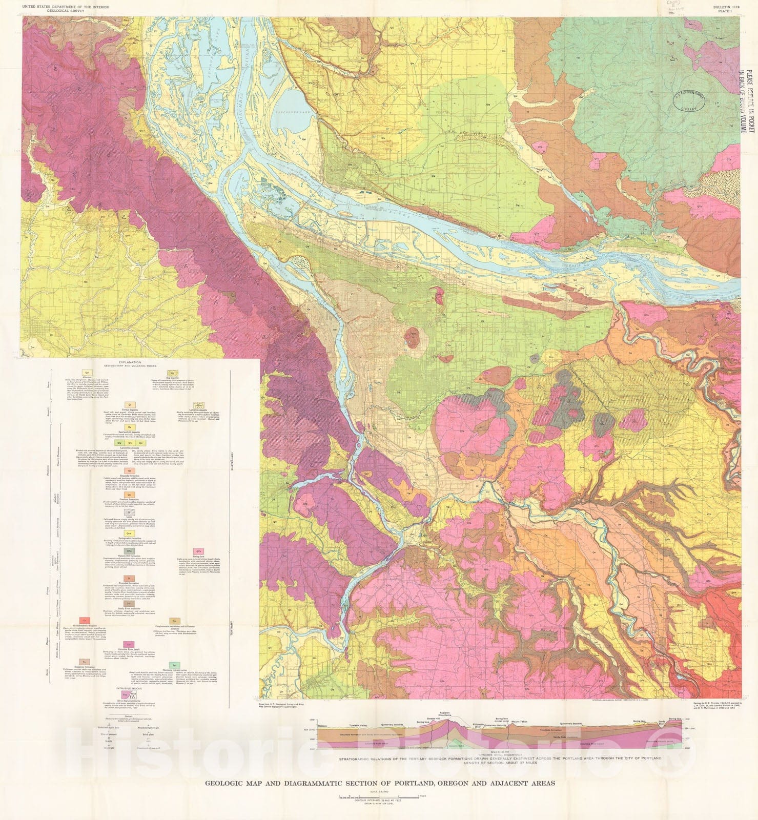 Map : Geology of Portland, Oregon and adjacent areas, 1963 Cartography Wall Art :