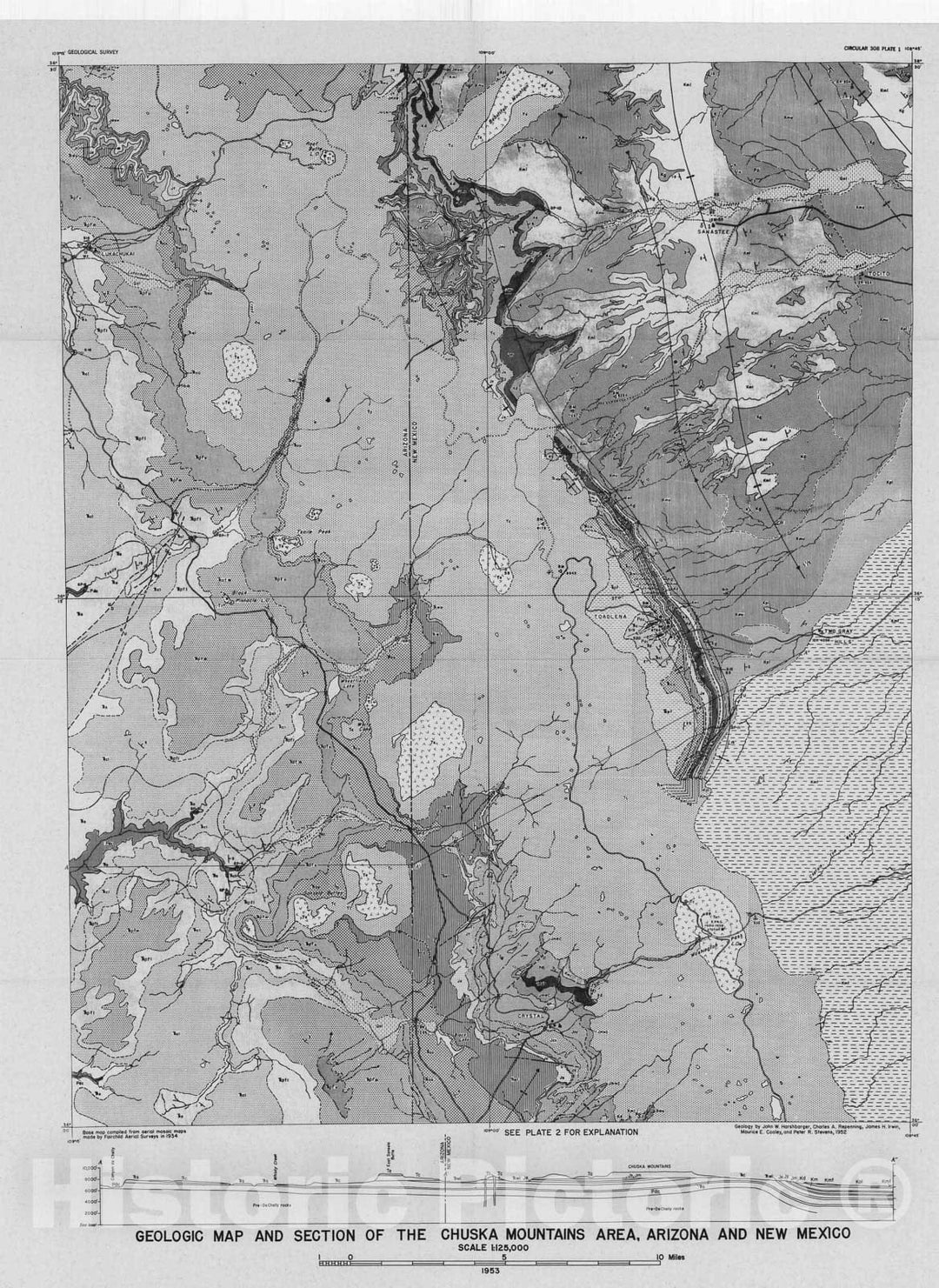 Map : Water resources of the Chuska Mountains area, Navajo Indian Reservation, Arizona and New Mexico, with a section on the quality of water, 1954 Cartography Wall Art :