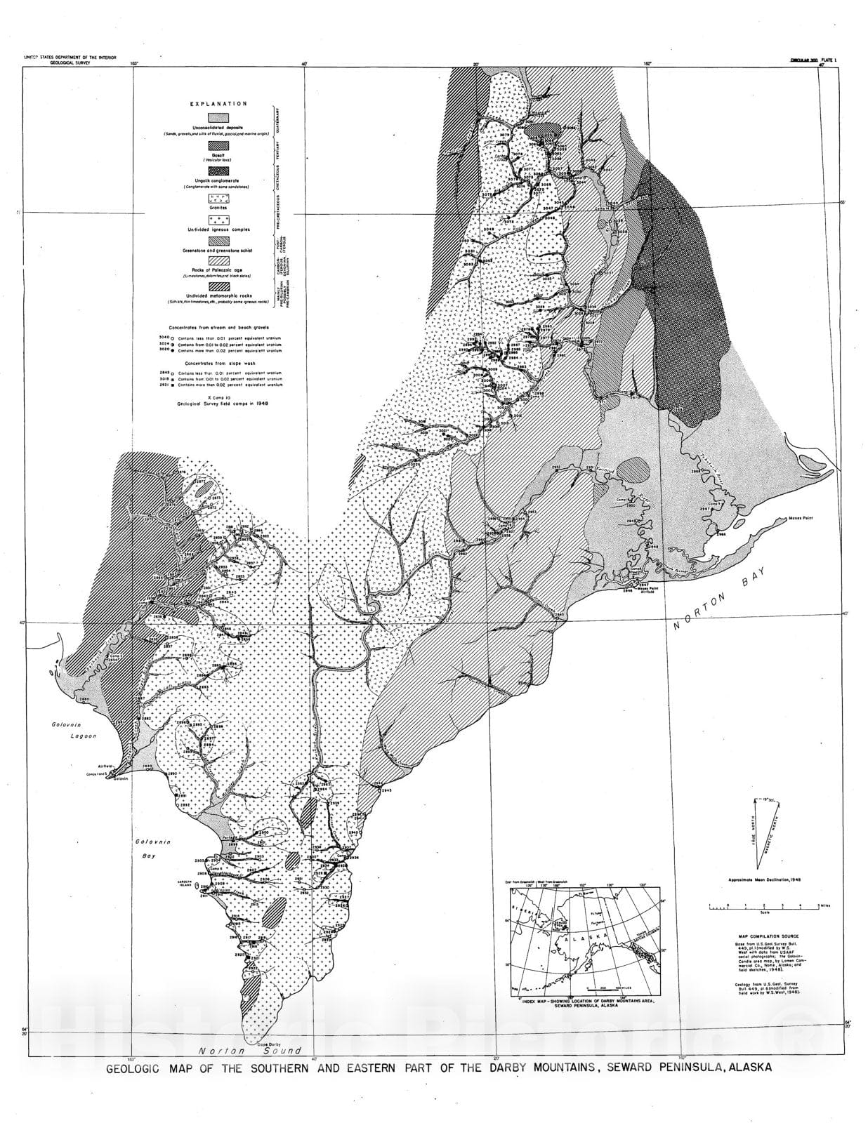Map : Reconnaissance for radioactive deposits in the Darby Mountains, Seward Peninsula, Alaska, 1948, 1953 Cartography Wall Art :