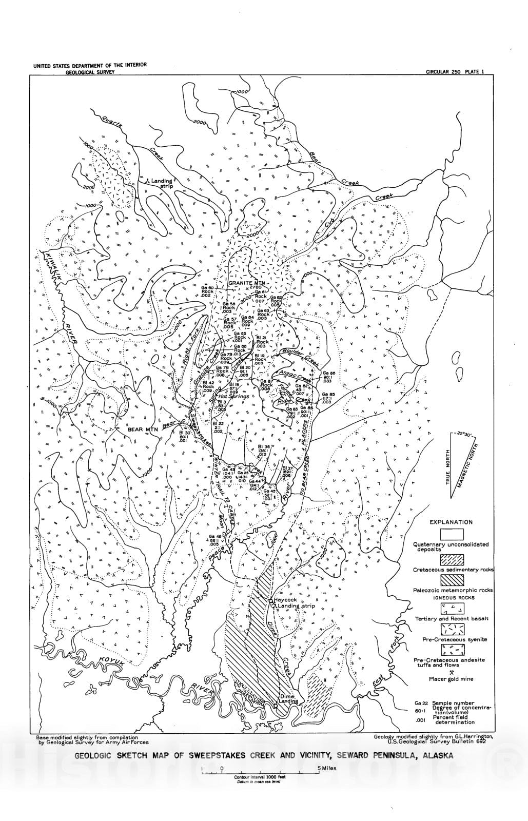 Map : Reconnaissance for radioactive deposits in the northeastern part of the Seward Peninsula, Alaska, 1945-47 and 1951, 1953 Cartography Wall Art :