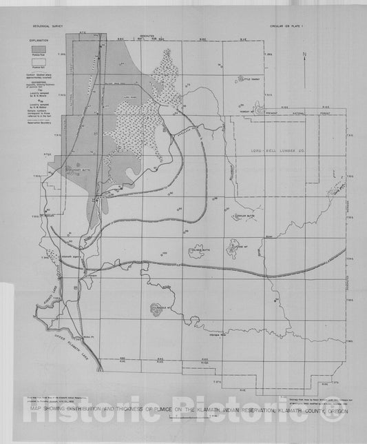 Map : Pumice deposits of the Klamath Indian Reservation, Klamath County, Oregon, 1951 Cartography Wall Art :