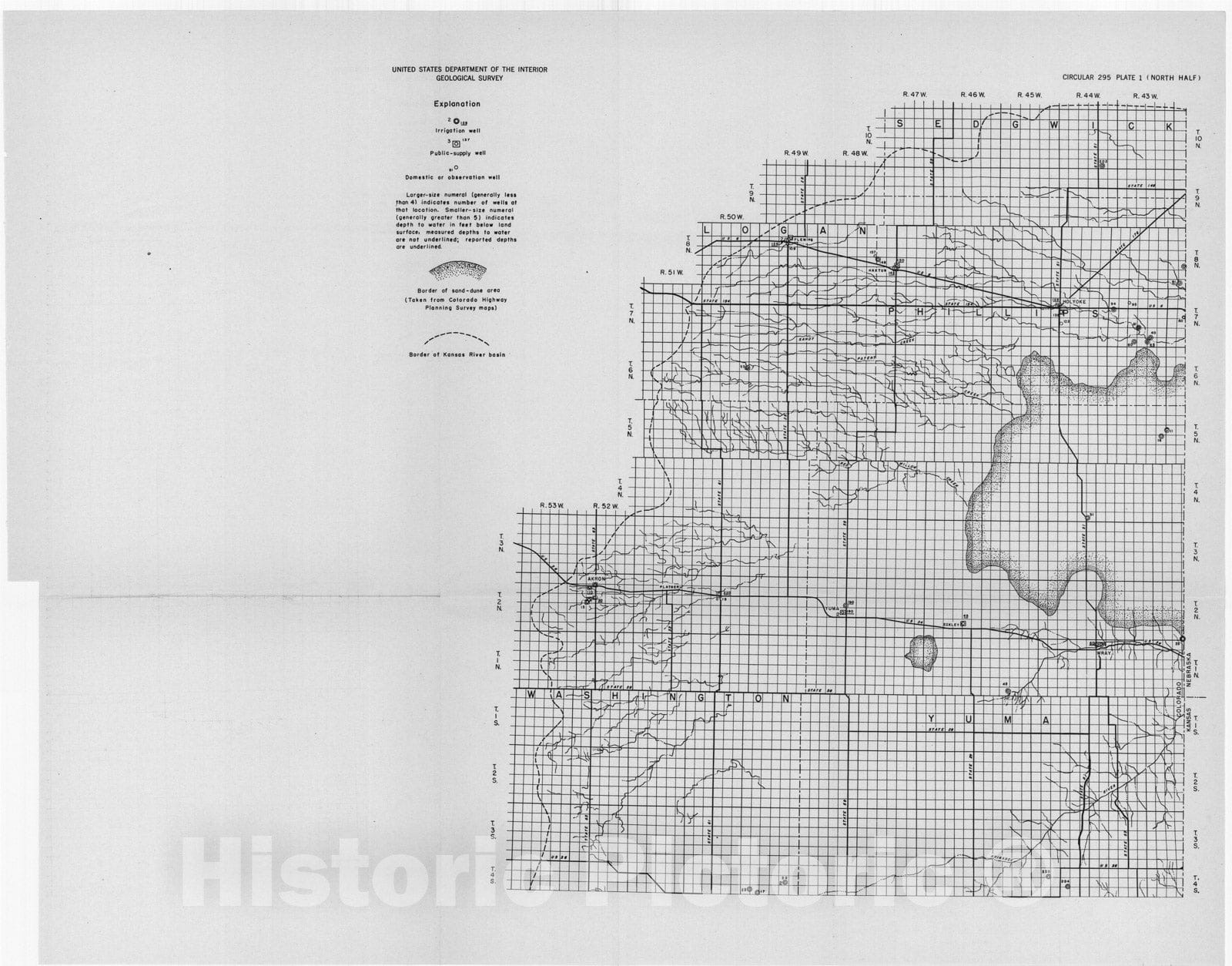 Map : Irrigation-well development in the Kansas River basin of eastern Colorado, 1953 Cartography Wall Art :