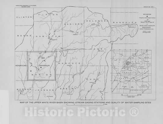 Map : Water resources of the Indianapolis area, Indiana, 1955 Cartography Wall Art :