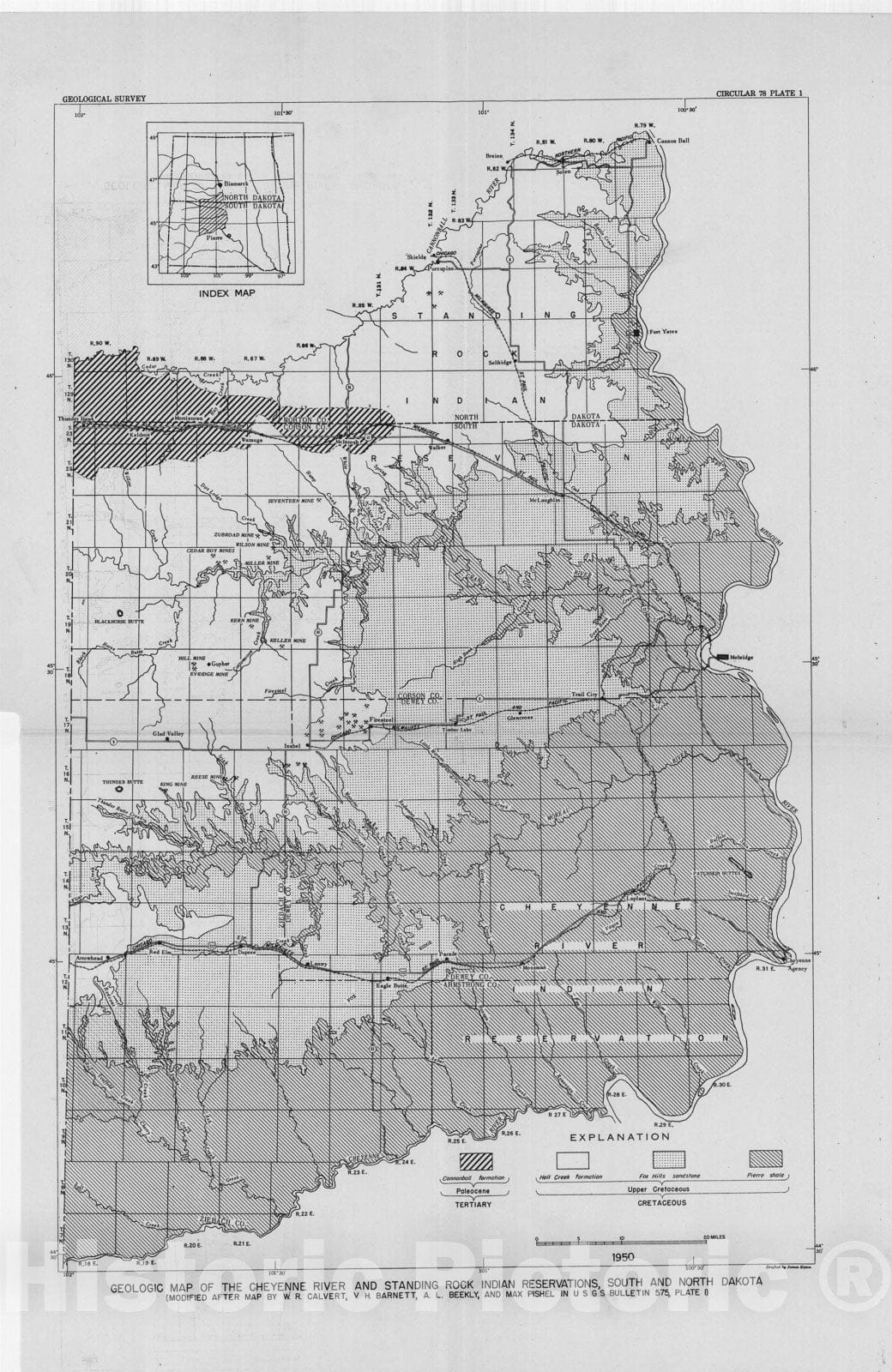 Map : The lignite deposits of the Cheyenne River and Standing Rock Indian Reservations, Corson, Dewey, and Ziebach Counties, South Dakota, 1950 Cartography Wall Art :