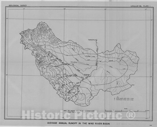 Map : Average annual runoff in the Wind River Basin in Wyoming, 1949 Cartography Wall Art :