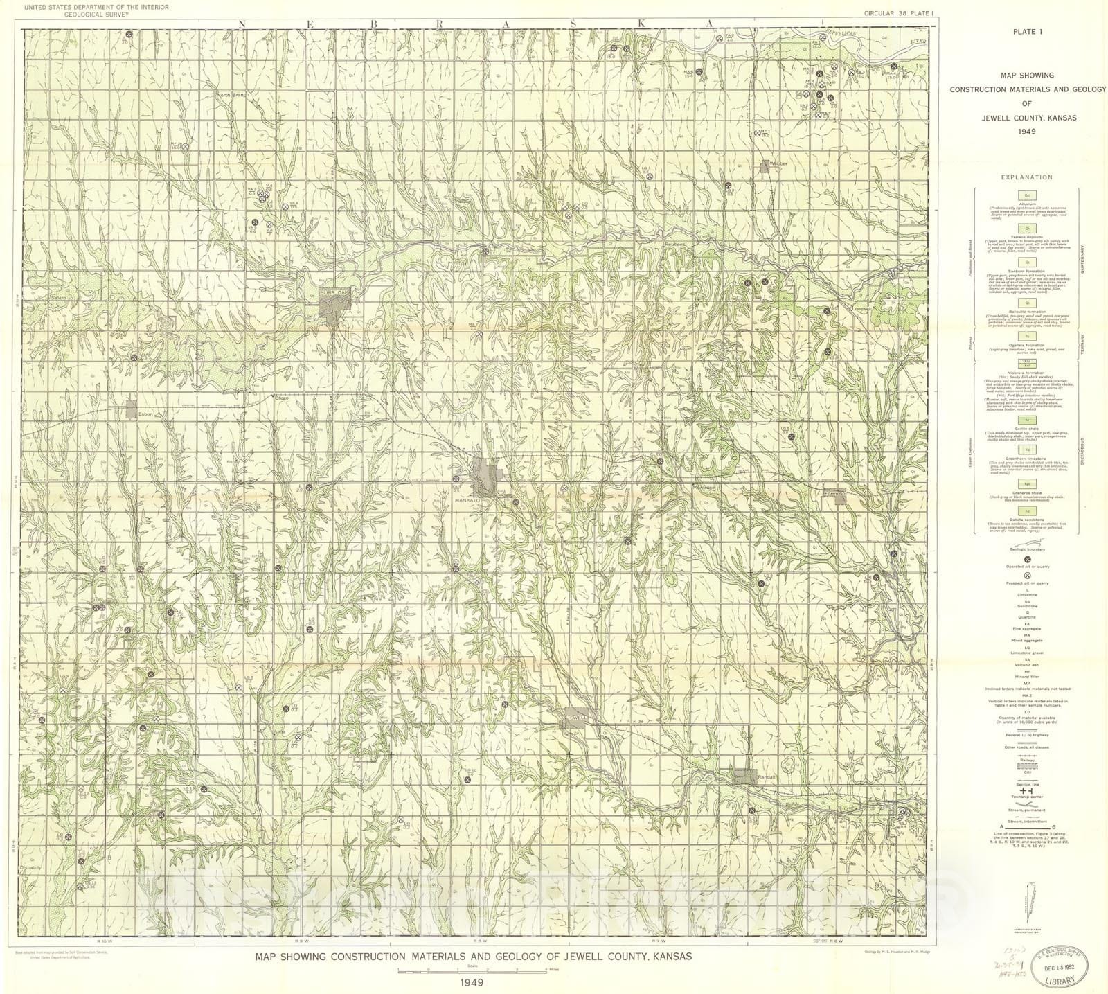 Map : Construction materials in Jewell County, Kansas, 1950 Cartography Wall Art :
