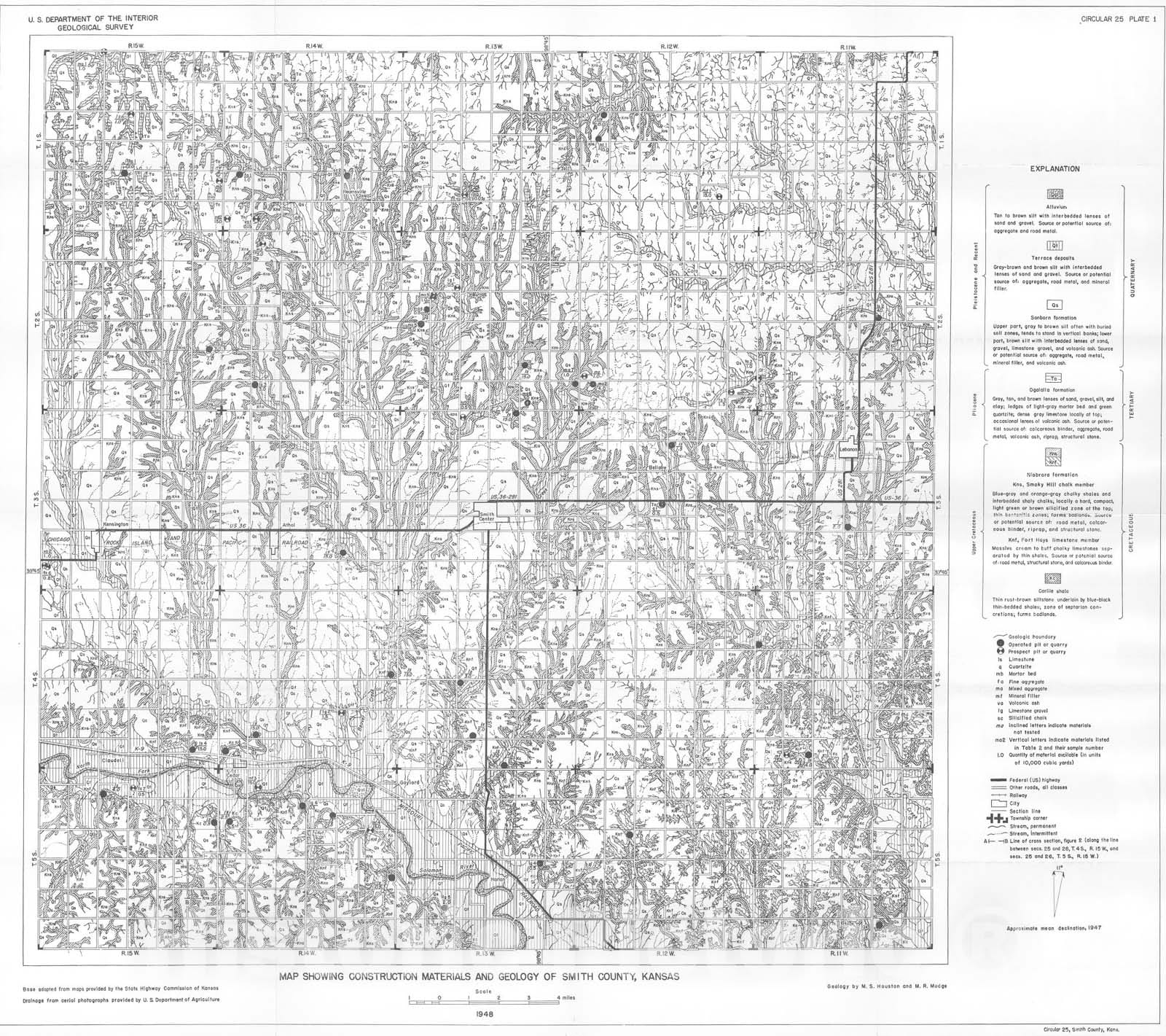 Map : Construction materials in Smith County, Kansas, 1948 Cartography Wall Art :