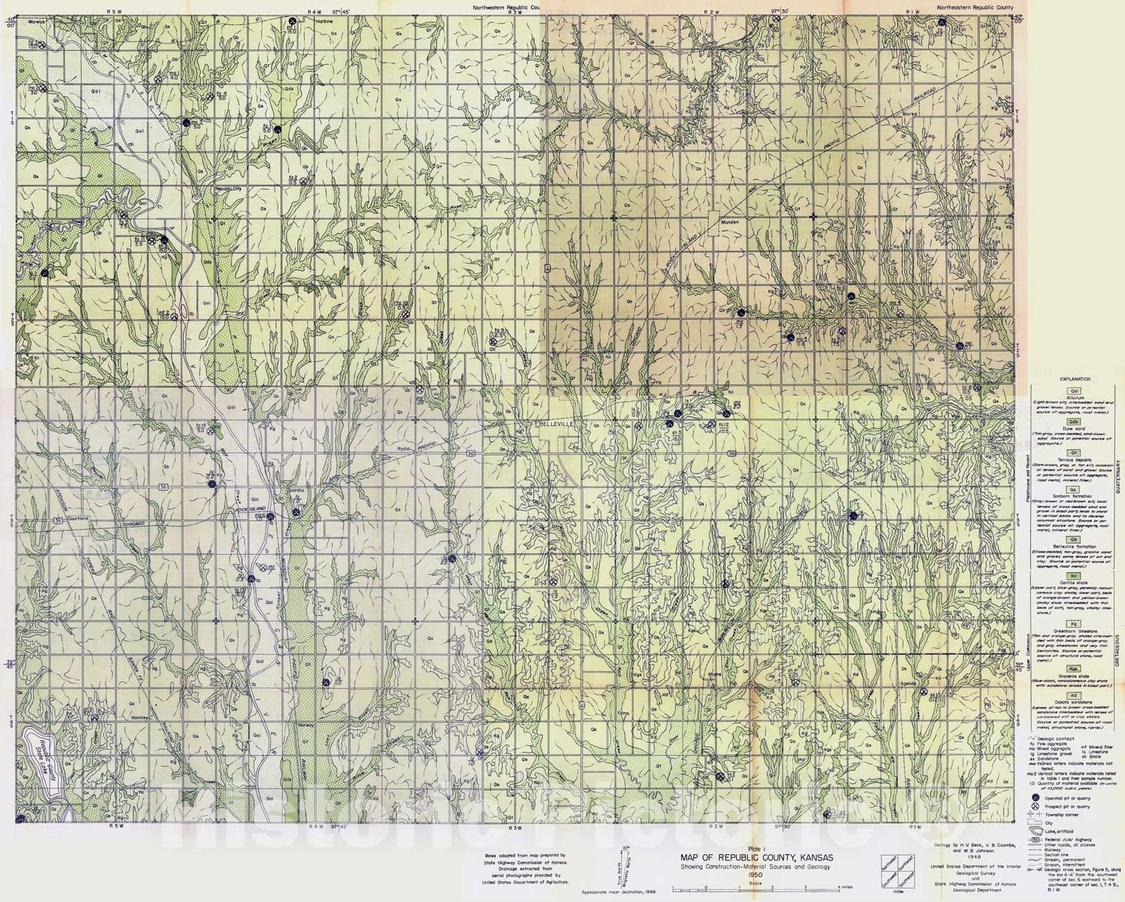 Map : Geologic construction-material resources in Republic County, Kansas, 1950 Cartography Wall Art :