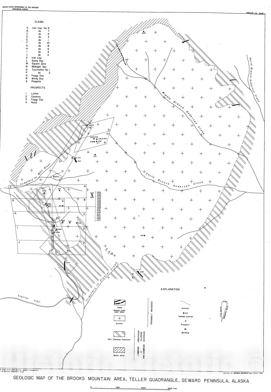 Map : The occurrence of zeunerite at Brooks Mountain, Seward Peninsula, Alaska, 1952 Cartography Wall Art :