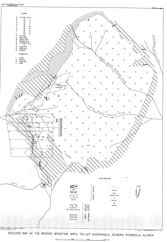 Map : The occurrence of zeunerite at Brooks Mountain, Seward Peninsula, Alaska, 1952 Cartography Wall Art :