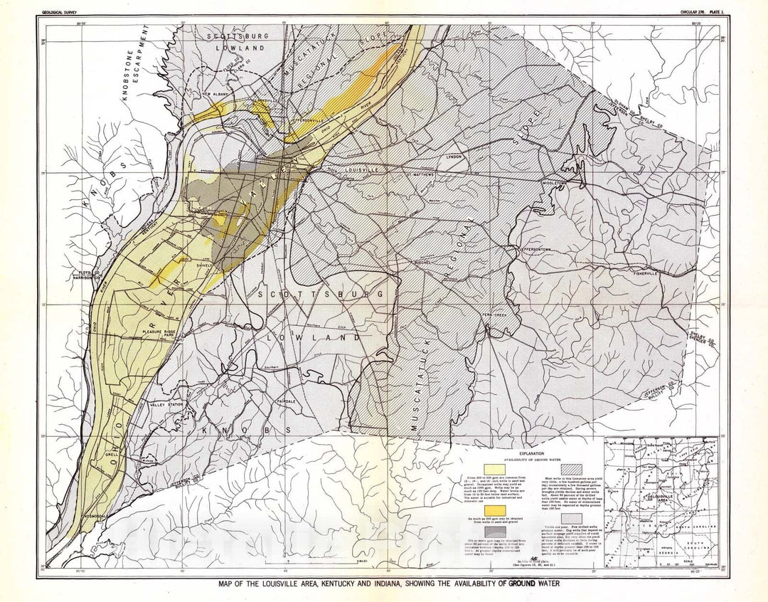 Map : Water resources of the Louisville area, Kentucky and Indiana, 1953 Cartography Wall Art :