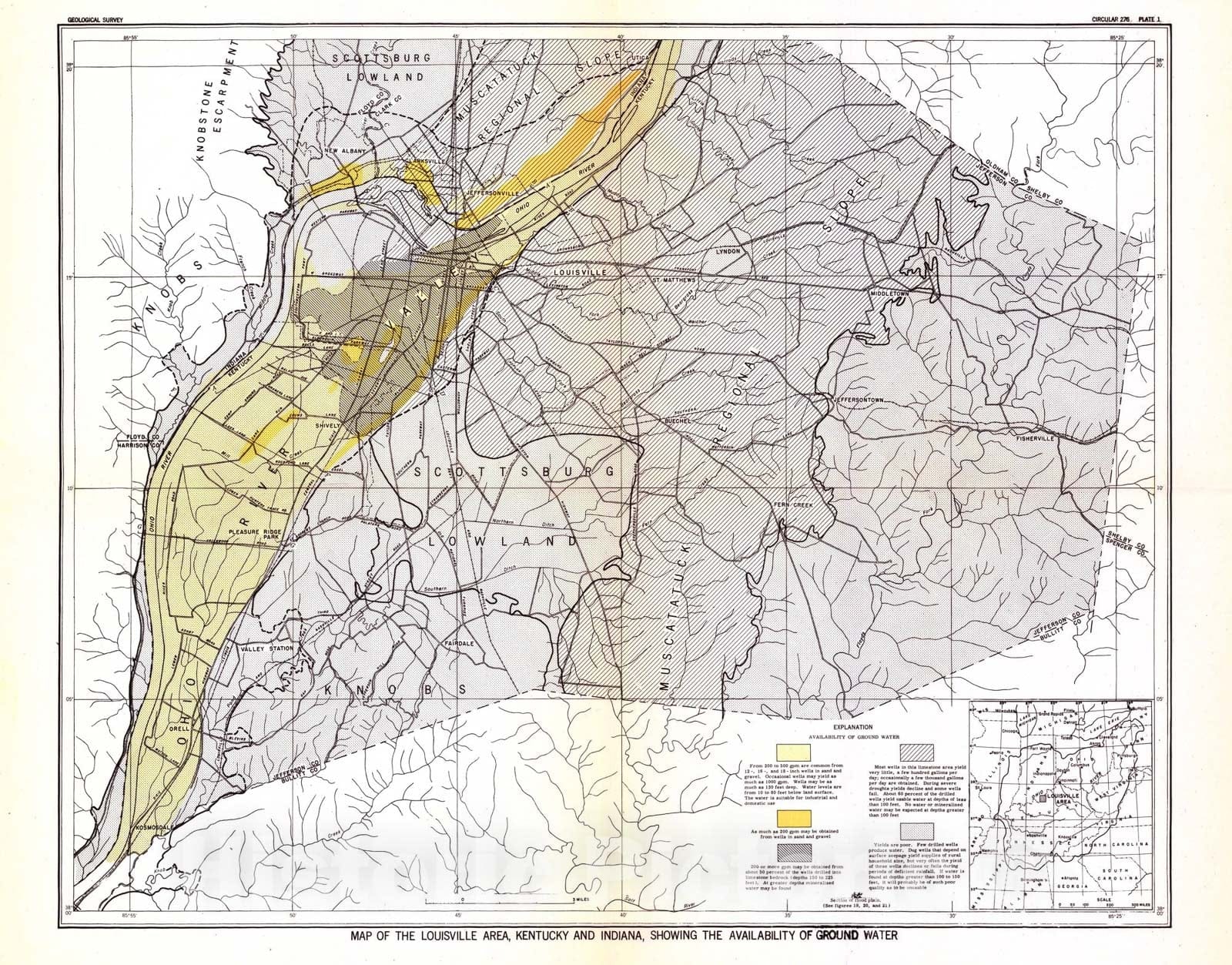 Map : Water resources of the Louisville area, Kentucky and Indiana, 1953 Cartography Wall Art :