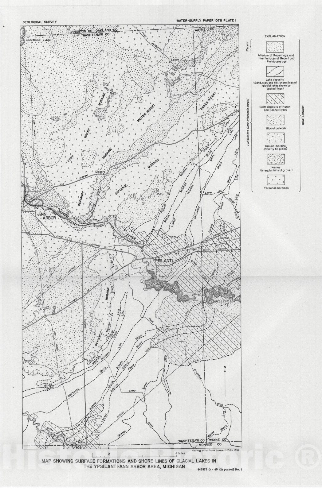 Map : Ground-water supplies of the Ypsilanti area, Michigan, 1949 Cartography Wall Art :