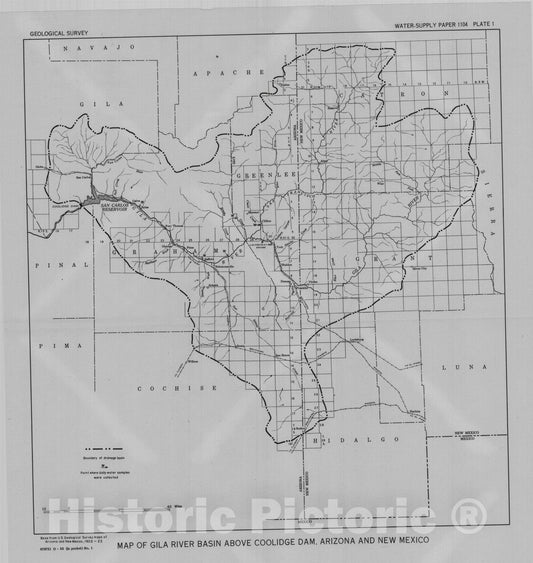Map : Quality of water of the Gila River Basin above Coolidge Dam, Arizona, 1950 Cartography Wall Art :