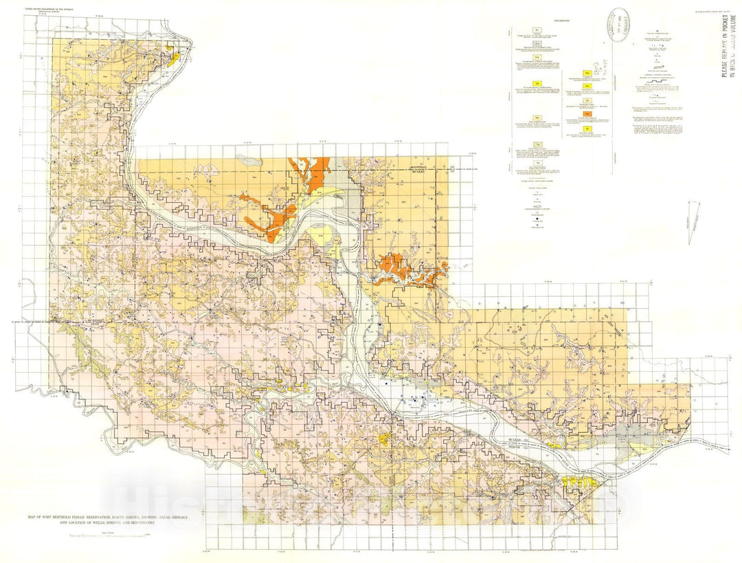 Map : Geology and ground-water resources of the Fort Berthold Indian Reservation, North Dakota, with a section on chemical quality of the ground water, 1954 Cartography Wall Art :