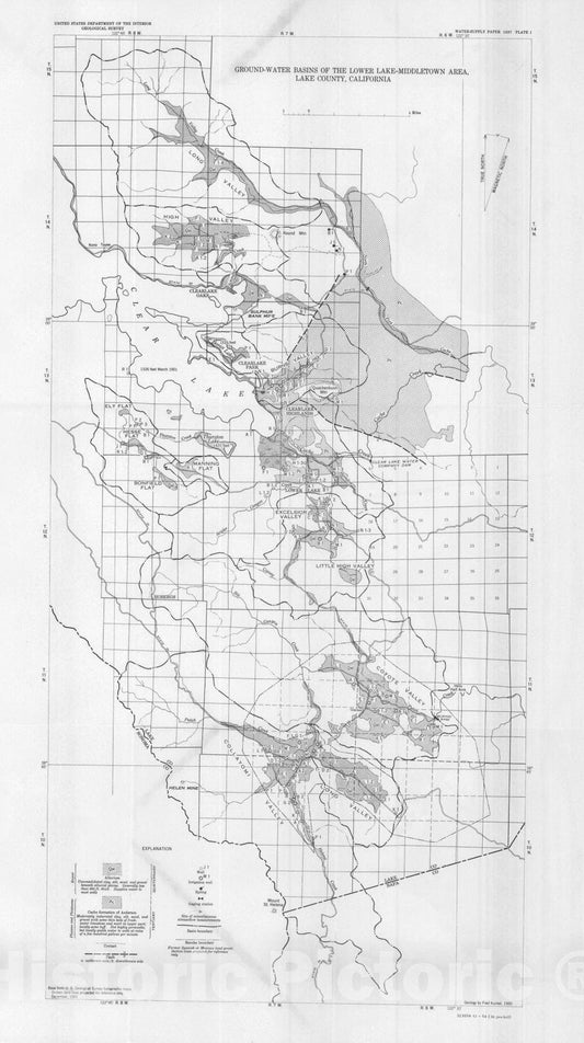 Map : Ground water of the Lower Lake - Middletown area, Lake County, California, 1955 Cartography Wall Art :